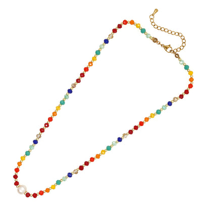 Bohemian Multicolor Glass Beaded Plating Women's Necklace 1 Piece