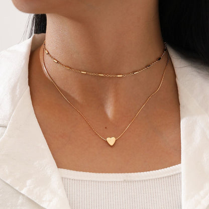 European And American Simple Double Layered Heart Pendant Necklace