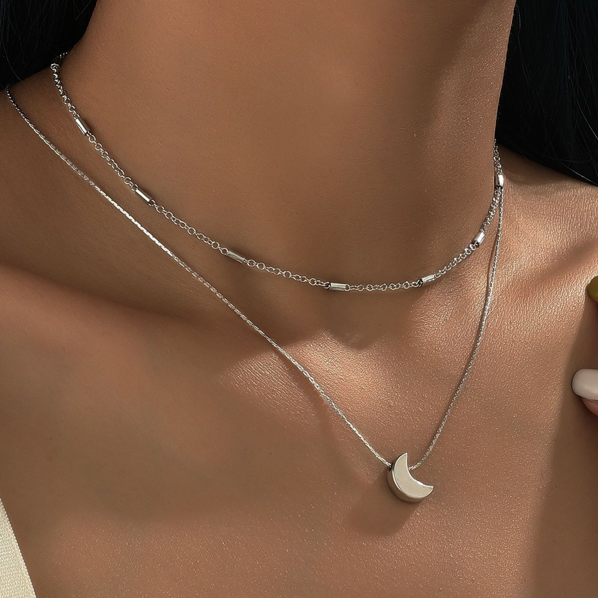 European And American Simple Double Layered Heart Pendant Necklace