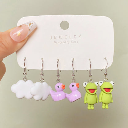 1 Set Cartoon Style Heart Shape Mushroom Duck Alloy Resin Patchwork Women's Drop Earrings