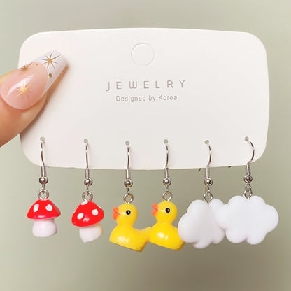 1 Set Cartoon Style Heart Shape Mushroom Duck Alloy Resin Patchwork Women's Drop Earrings