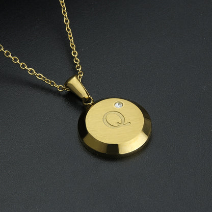 Fashion Letter Stainless Steel Gold Plated Zircon Pendant Necklace