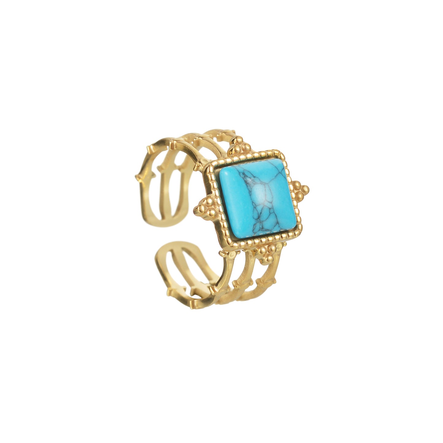 Fashion Geometric Stainless Steel Plating Hollow Out Inlay Turquoise Open Ring 1 Piece