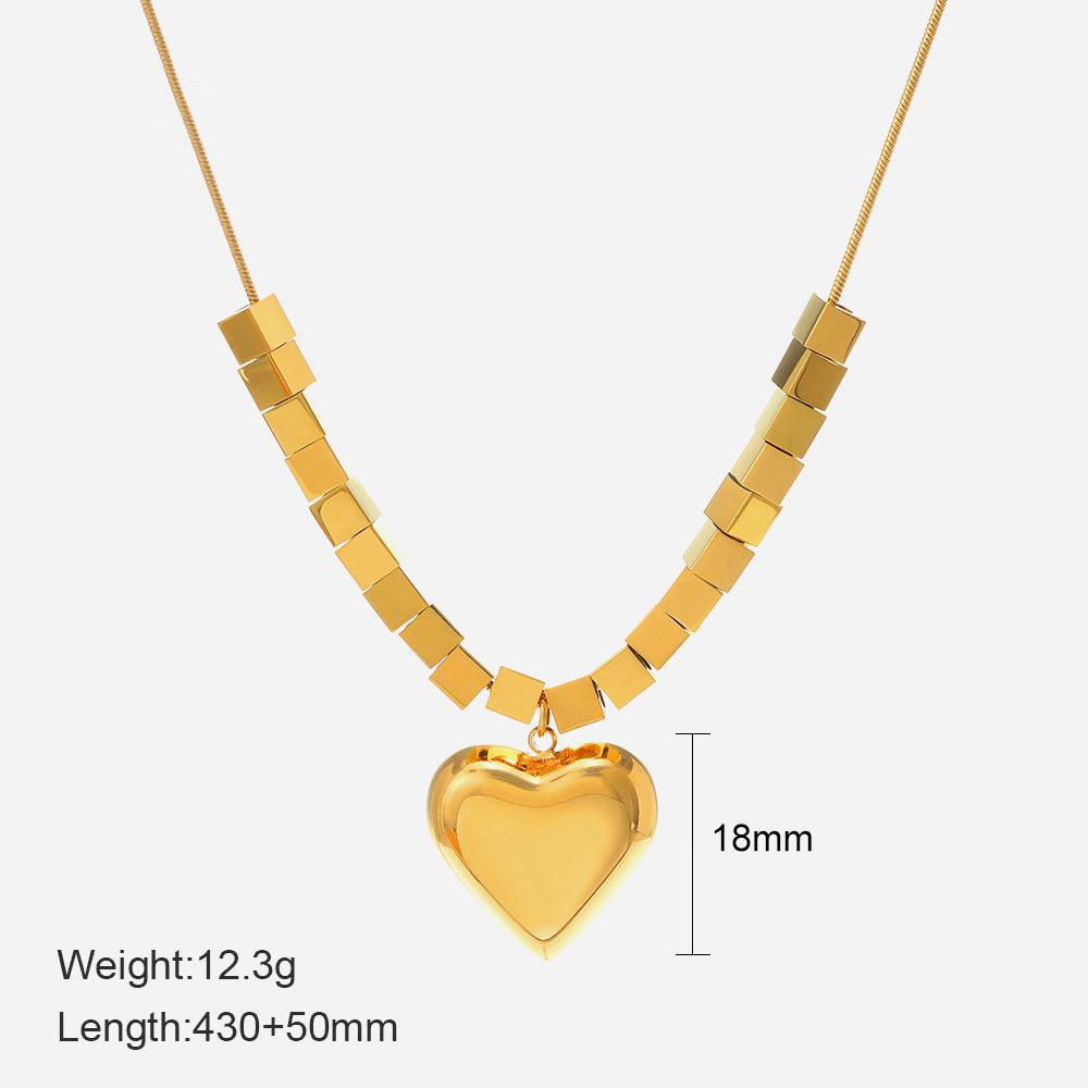 Fashion Heart Shape Stainless Steel Gold Plated Pendant Necklace