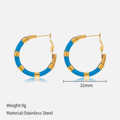 Fashion C Shape Stainless Steel Gold Plated Hoop Earrings 1 Pair