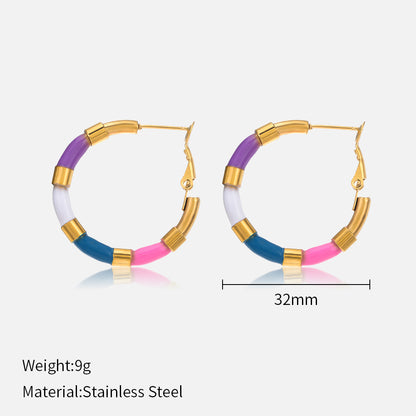 Fashion C Shape Stainless Steel Gold Plated Hoop Earrings 1 Pair