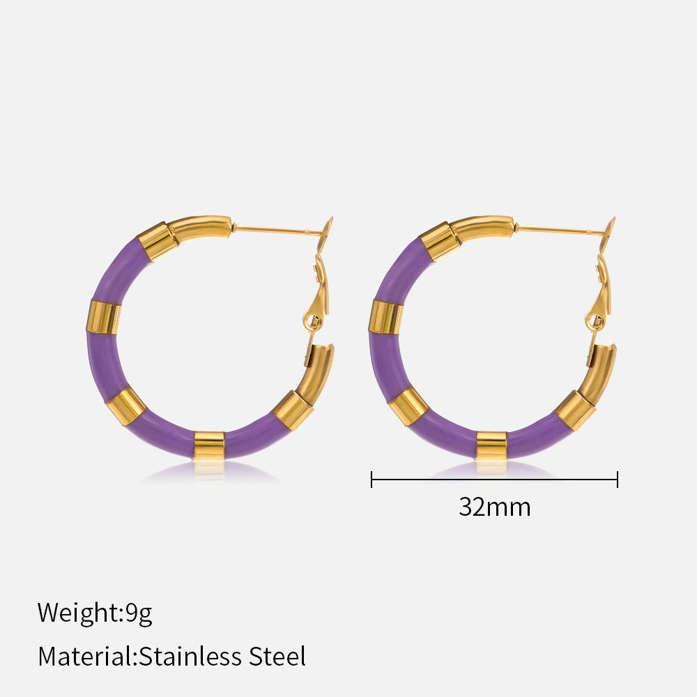 Fashion C Shape Stainless Steel Gold Plated Hoop Earrings 1 Pair