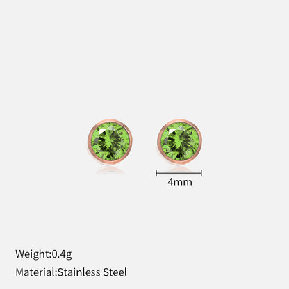 Simple Style Round Stainless Steel Plating Rhinestones Ear Studs 1 Pair