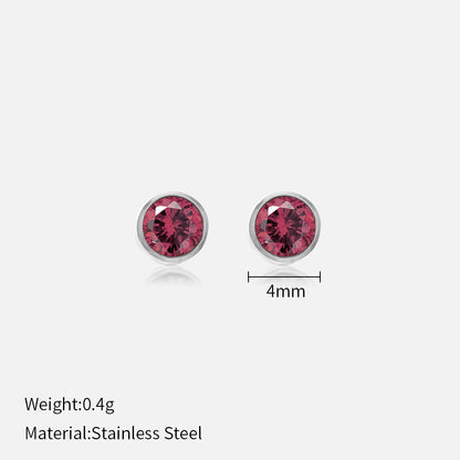 Simple Style Round Stainless Steel Plating Rhinestones Ear Studs 1 Pair