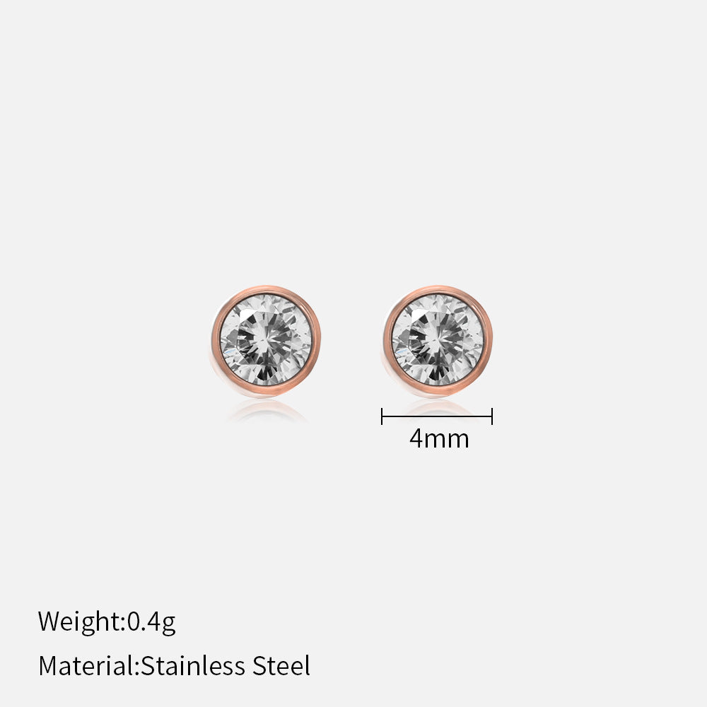 Simple Style Round Stainless Steel Plating Rhinestones Ear Studs 1 Pair