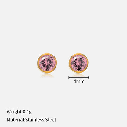 Simple Style Round Stainless Steel Plating Rhinestones Ear Studs 1 Pair