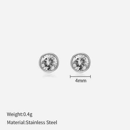 Simple Style Round Stainless Steel Plating Rhinestones Ear Studs 1 Pair