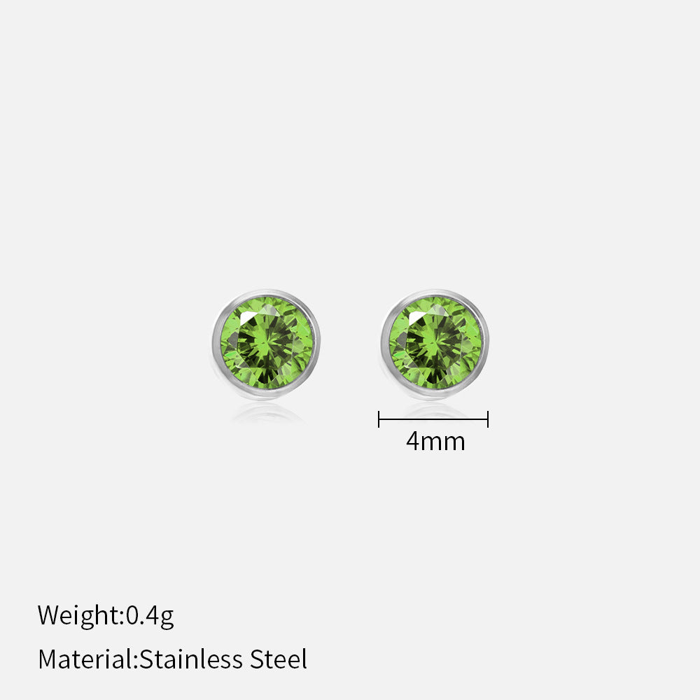 Simple Style Round Stainless Steel Plating Rhinestones Ear Studs 1 Pair