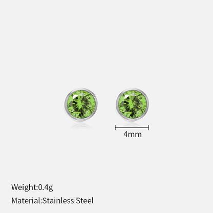 Simple Style Round Stainless Steel Plating Rhinestones Ear Studs 1 Pair