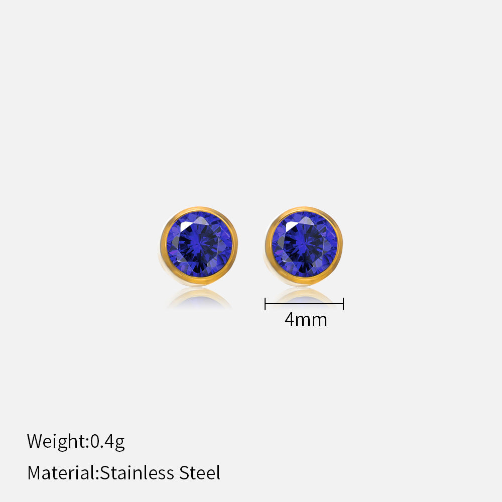 Simple Style Round Stainless Steel Plating Rhinestones Ear Studs 1 Pair