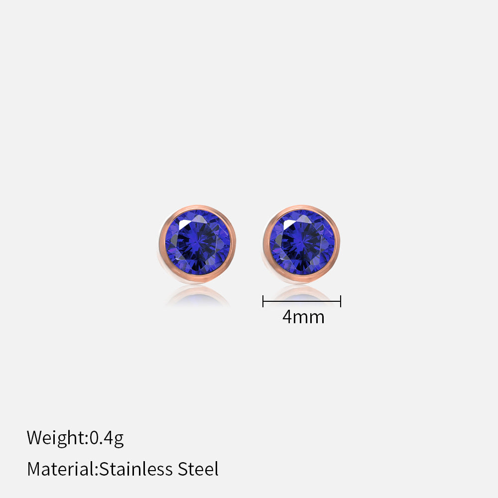 Simple Style Round Stainless Steel Plating Rhinestones Ear Studs 1 Pair