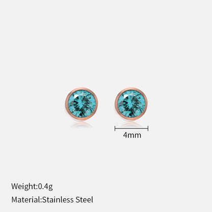 Simple Style Round Stainless Steel Plating Rhinestones Ear Studs 1 Pair