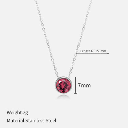 Simple Style Round Stainless Steel Plating Rhinestones Pendant Necklace