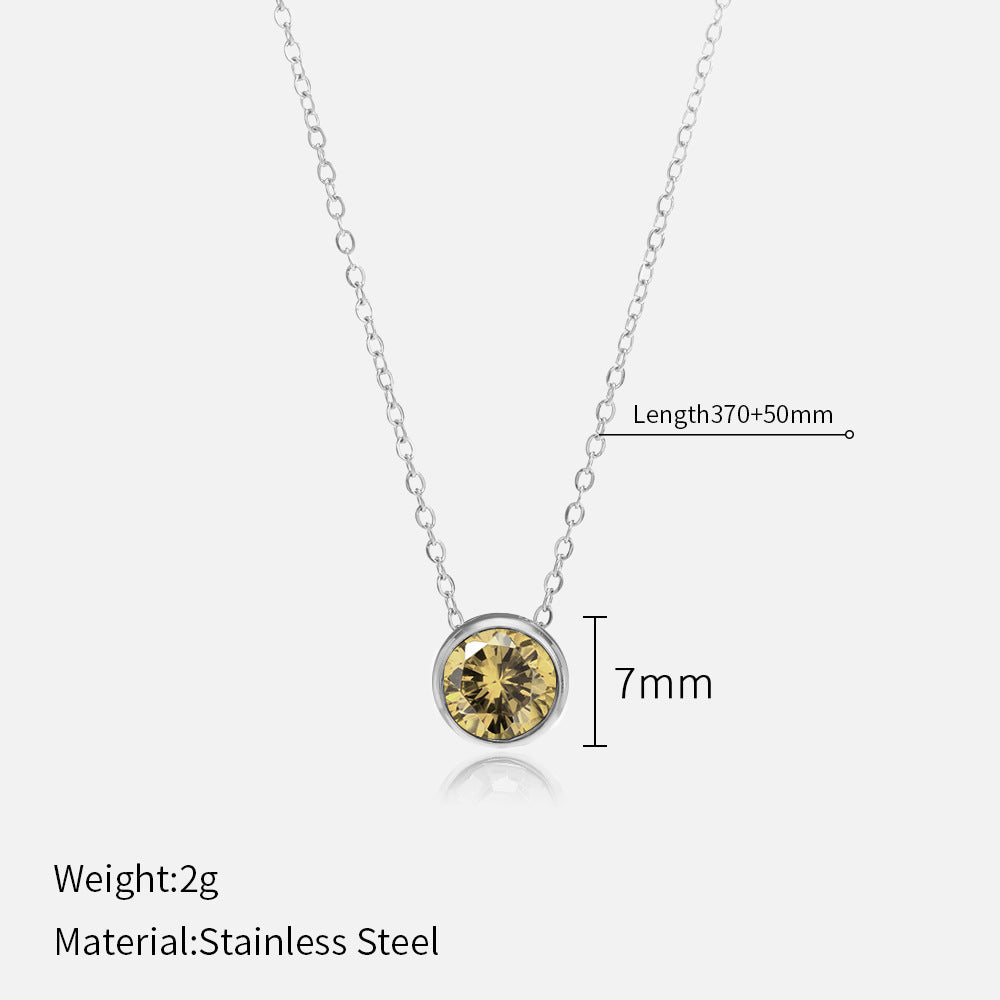 Simple Style Round Stainless Steel Plating Rhinestones Pendant Necklace