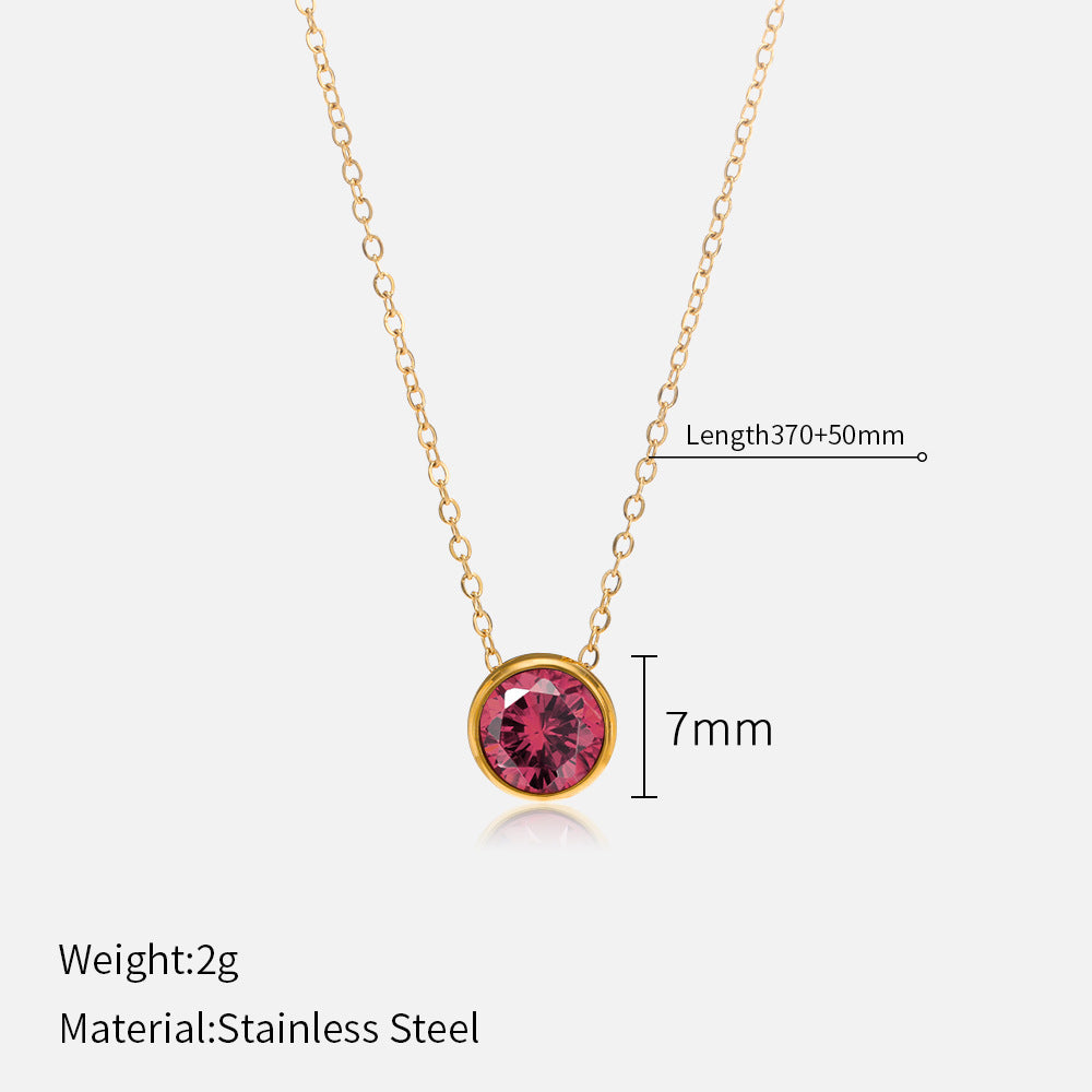 Simple Style Round Stainless Steel Plating Rhinestones Pendant Necklace