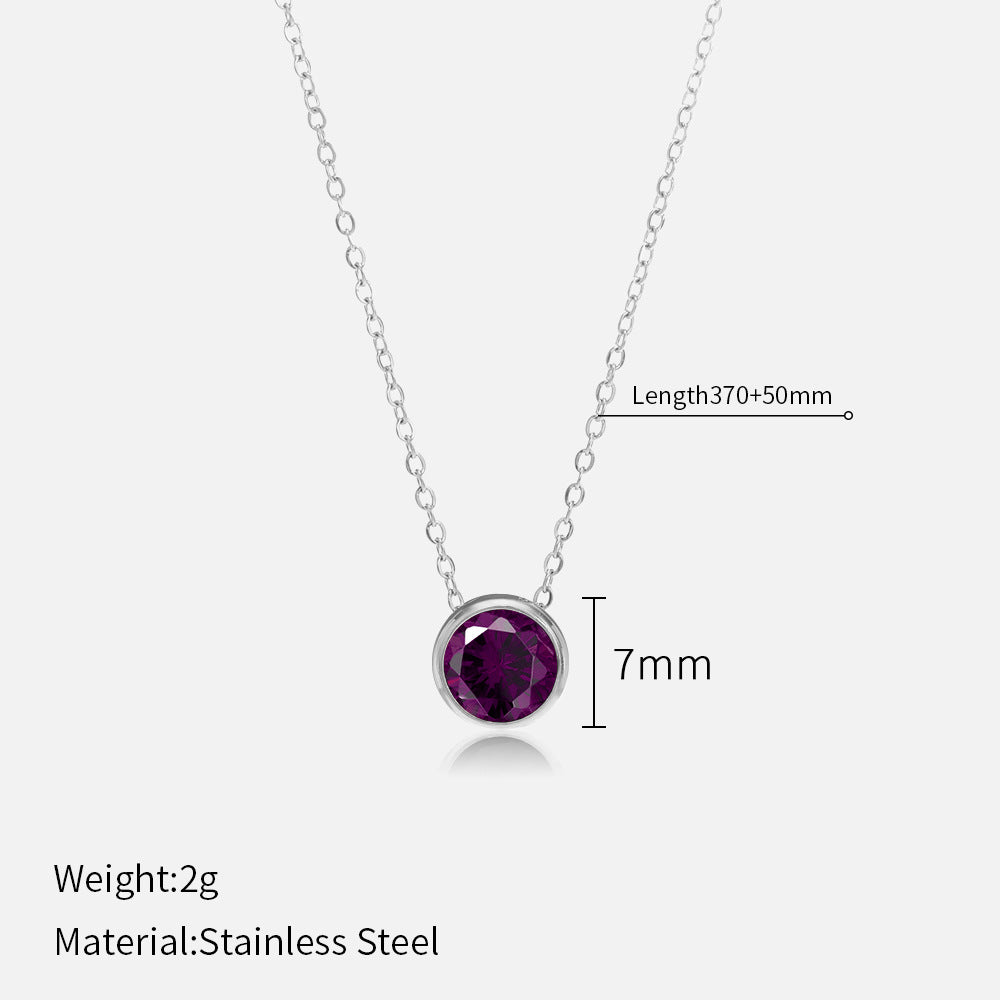 Simple Style Round Stainless Steel Plating Rhinestones Pendant Necklace