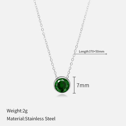 Simple Style Round Stainless Steel Plating Rhinestones Pendant Necklace