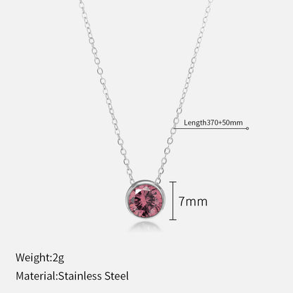 Simple Style Round Stainless Steel Plating Rhinestones Pendant Necklace