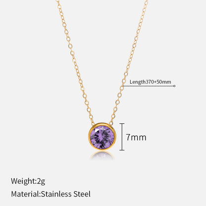 Simple Style Round Stainless Steel Plating Rhinestones Pendant Necklace