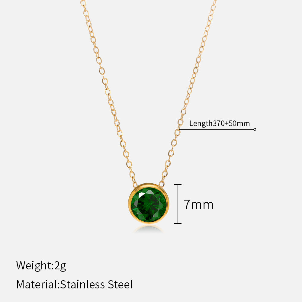 Simple Style Round Stainless Steel Plating Rhinestones Pendant Necklace