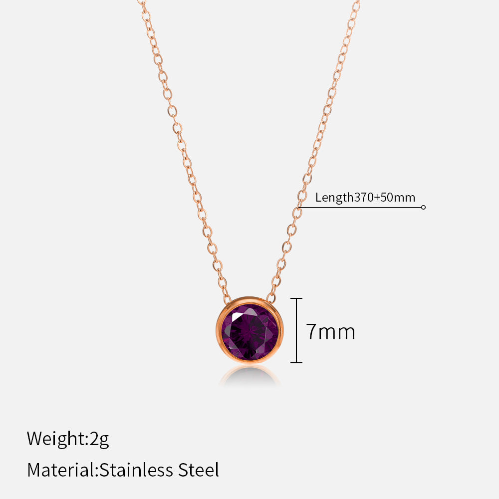 Simple Style Round Stainless Steel Plating Rhinestones Pendant Necklace