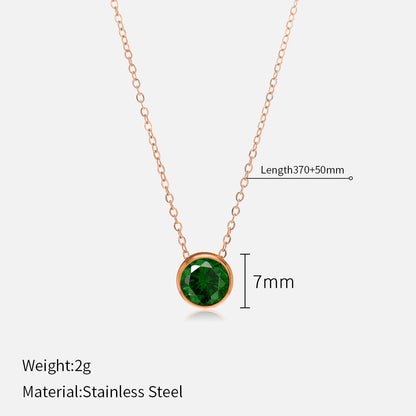 Simple Style Round Stainless Steel Plating Rhinestones Pendant Necklace