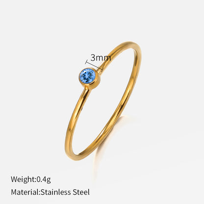 Simple Style Round Stainless Steel Plating Rhinestones Rings