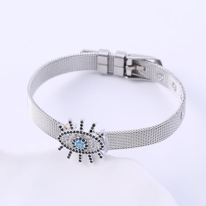 Elegant Devil's Eye Heart Shape Stainless Steel Inlay Zircon Bangle