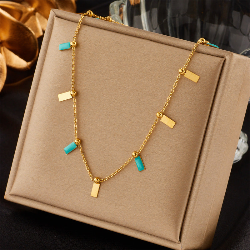 Elegant Rectangle Titanium Steel Enamel Plating 18k Gold Plated Necklace