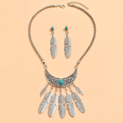 Ethnic Style Geometric Alloy Inlay Turquoise Women's Earrings Necklace 1 Set