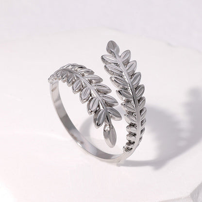 Elegant Retro Geometric Leaf Heart Shape Stainless Steel Plating Open Rings