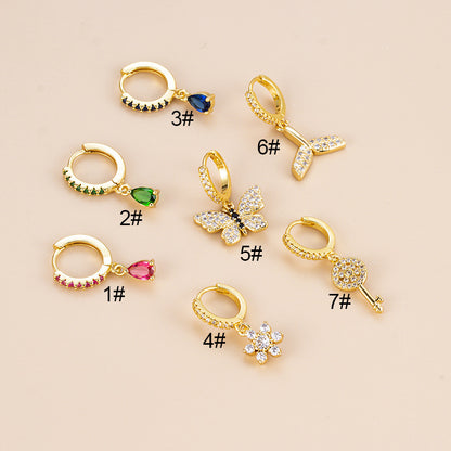 1 Piece Fashion Water Droplets Flower Butterfly Inlay Copper Zircon Ear Studs