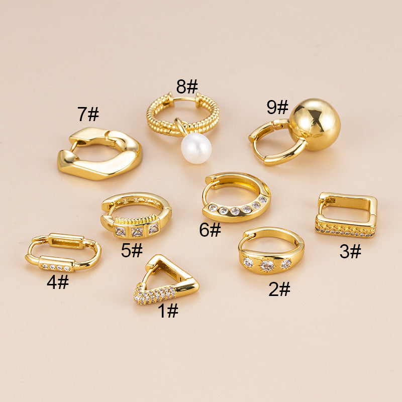 Fashion Geometric Copper Plating Inlay Pearl Zircon Ear Studs 1 Piece