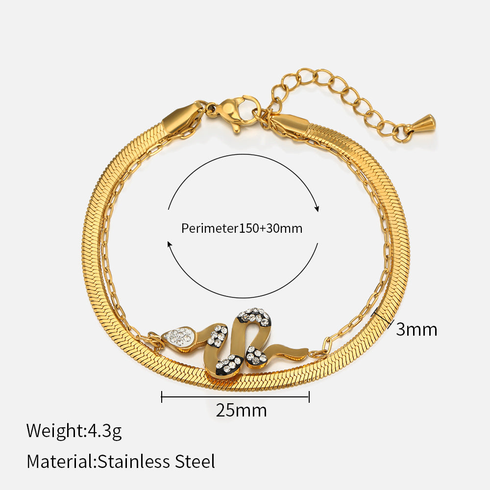 Fashion Snake Stainless Steel Gold Plated Rhinestones Bracelets