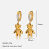 Cute Bear Stainless Steel Gold Plated Rhinestones Drop Earrings 1 Pair