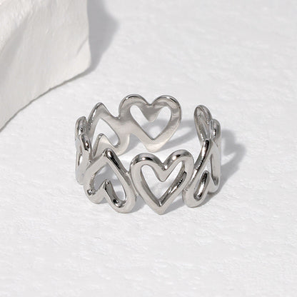 Elegant Retro Geometric Leaf Heart Shape Stainless Steel Plating Open Rings