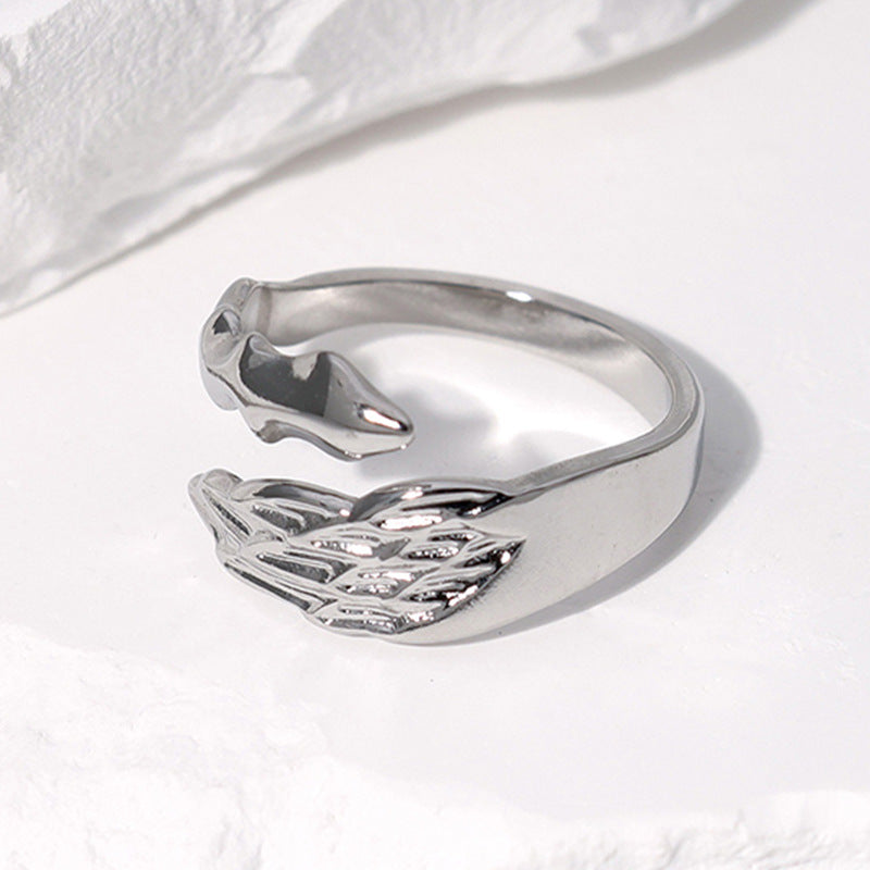 Exaggerated Angel Stainless Steel Asymmetrical Open Rings