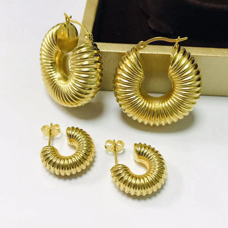 Fashion Spiral Stripe Stainless Steel Gold Plated Earrings 1 Pair