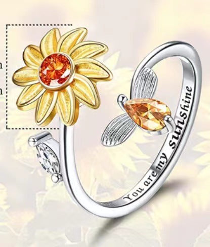 Fashion Flower Copper Plating Inlay Zircon Open Ring 1 Piece