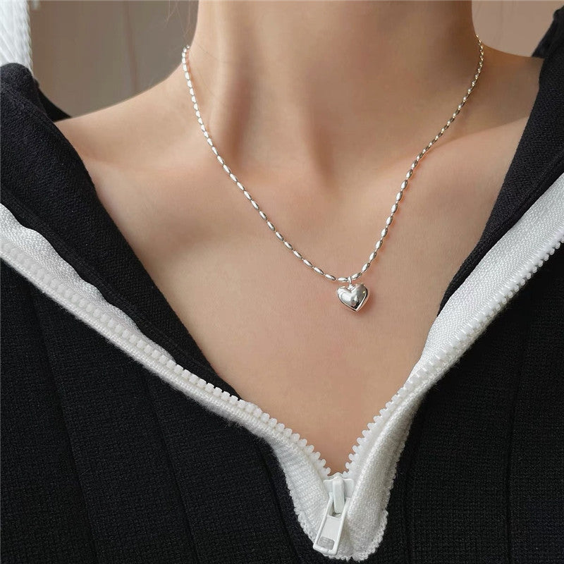 Fashion Heart Shape Stainless Steel Alloy Inlay Artificial Pearls Zircon Women's Pendant Necklace 1 Piece