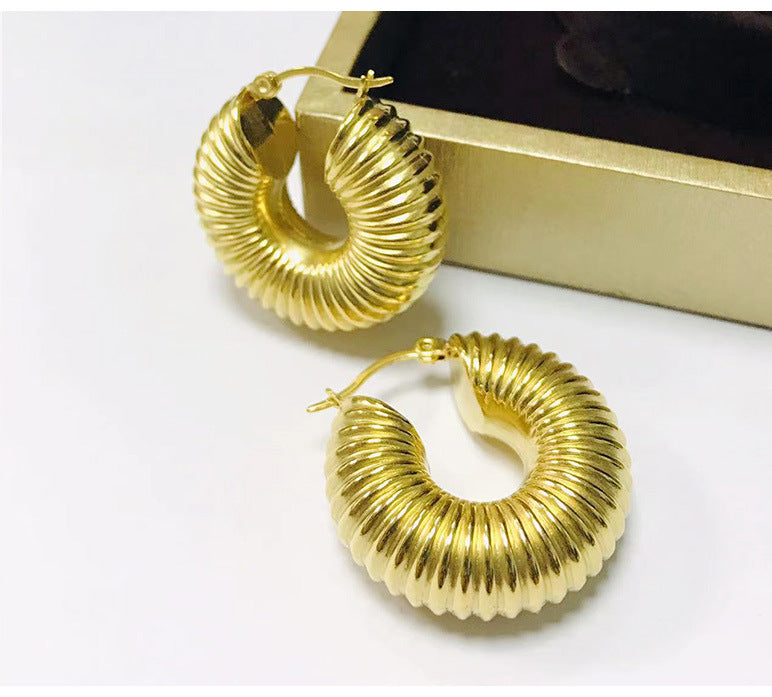 Fashion Spiral Stripe Stainless Steel Gold Plated Earrings 1 Pair