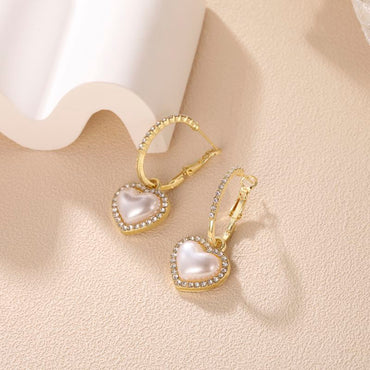 Elegant Heart Shape Alloy Plating Artificial Pearls Rhinestones Women's Drop Earrings 1 Pair