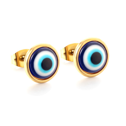 Retro Devil's Eye Stainless Steel Plating Inlay Resin Drop Earrings Ear Studs 1 Pair