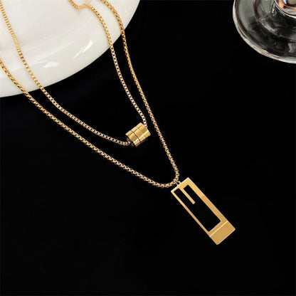 Fashion Square Titanium Steel Gold Plated Pendant Necklace 1 Piece