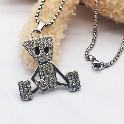 Fashion Animal Round Square Stainless Steel Alloy Inlay Rhinestones Pearl Unisex Pendant Necklace